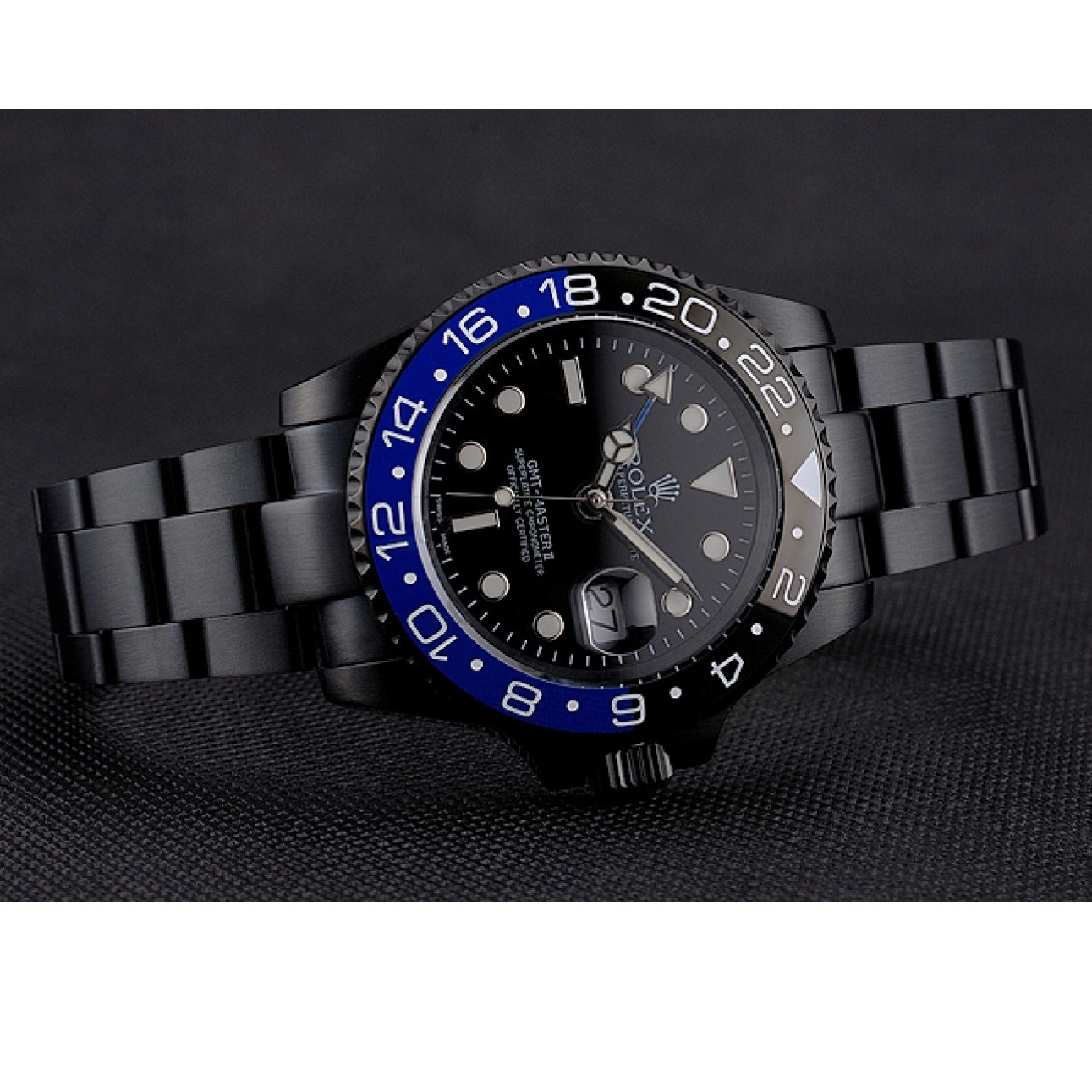 Good copy rolex watches Black Master And Rolex GMT And Bezel Case Blue Black PVD Black II Bracelet Dial Swiss 0715